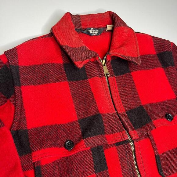 Vintage Woolrich Buffalo Plaid Wool Jacket Red Black USA Made Hunting Coat M - Picture 12 of 13